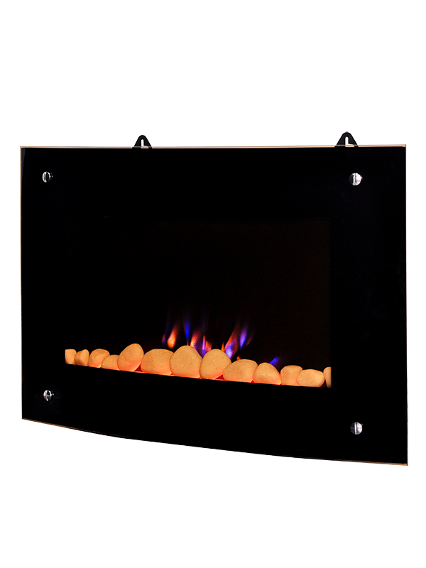 21” Curved glass wall hang style electric fireplace, Modern LED effect flame room heater 