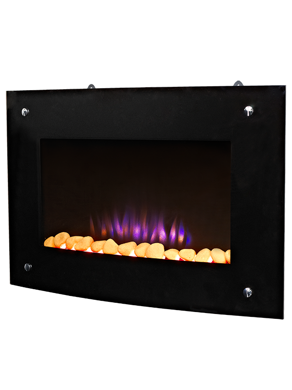 21” Curved glass wall hang style electric fireplace, Modern LED effect flame room heater 