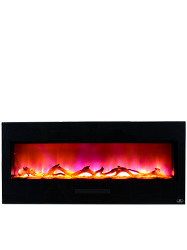 60” wall-hang electric fireplace, Glass front wall-mounted fireplace, contemporary and stylish LED flame effect
